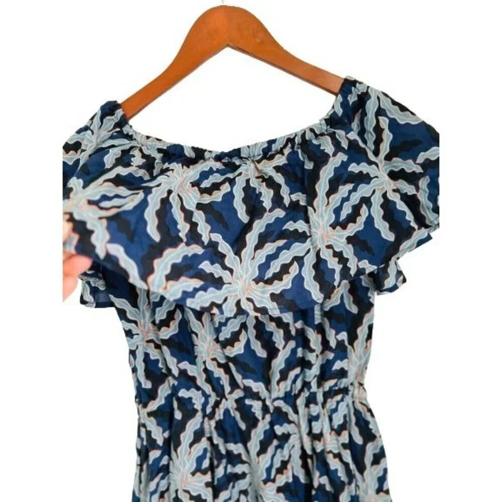 Brooks Brothers Dress Of The Shoulder Maxi Cotton Silk All Over Palm Tree Print